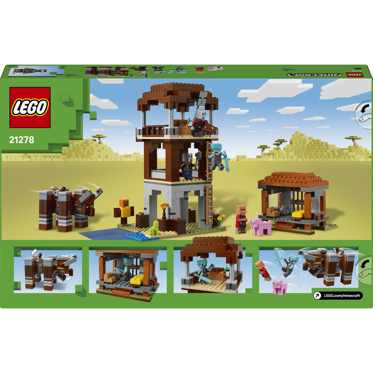 LEGO Minecraft Le Poste de Guet des Pillagers & l'Attaque des Ravageurs 21278 Set de Construction (665 Pièces)