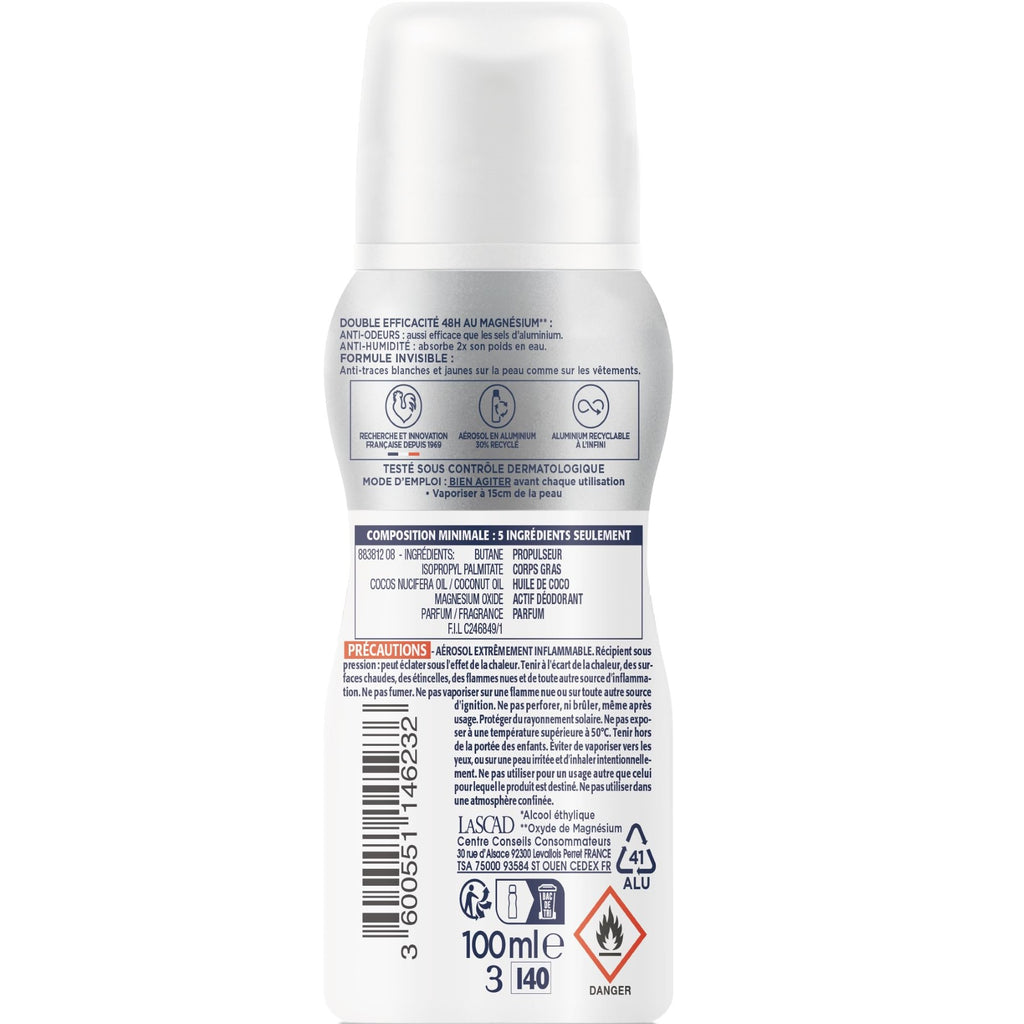 Narta Invisible Magnésium Protect Spray Déodorant Comprimé pour Homme, 48 h Hypoallergénique, sans Alcool, 100 ml