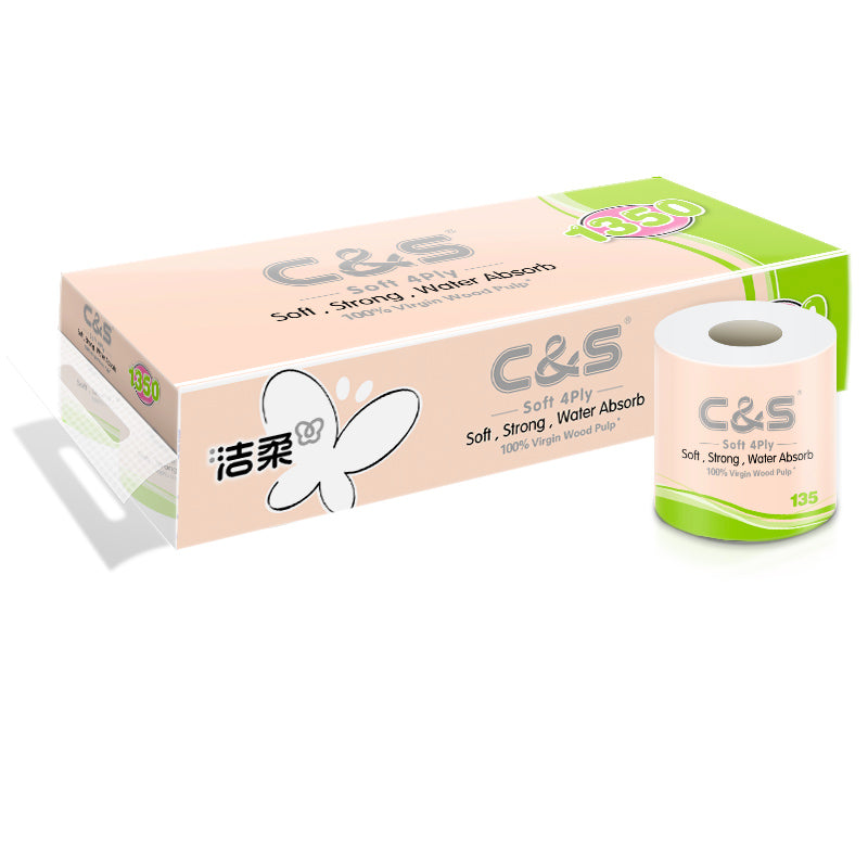 C&S Papier toilette, 4 épaisseurs, 135 g, 10 rouleaux, doux, durable, format familial économique