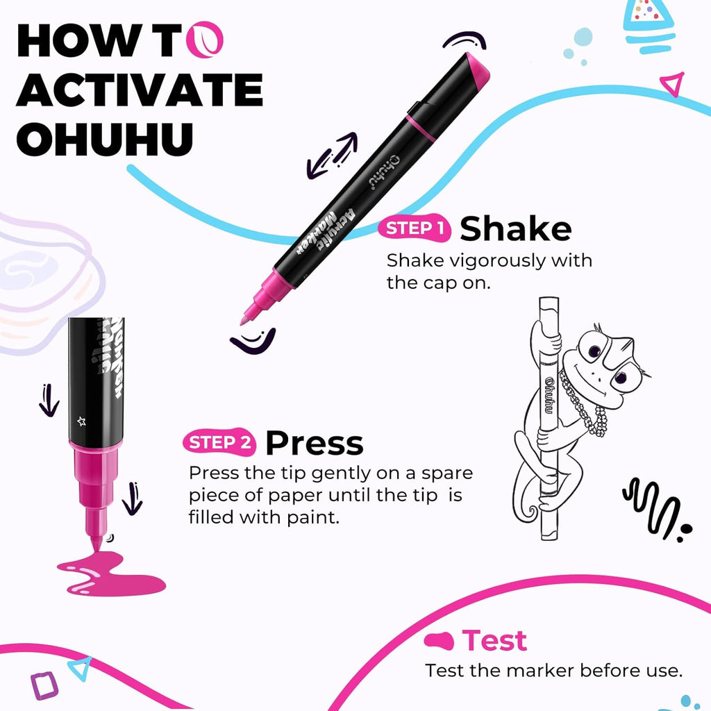 Ohuhu Stylos de peinture acrylique 30 couleurs : à double pointe (ronde et fine)