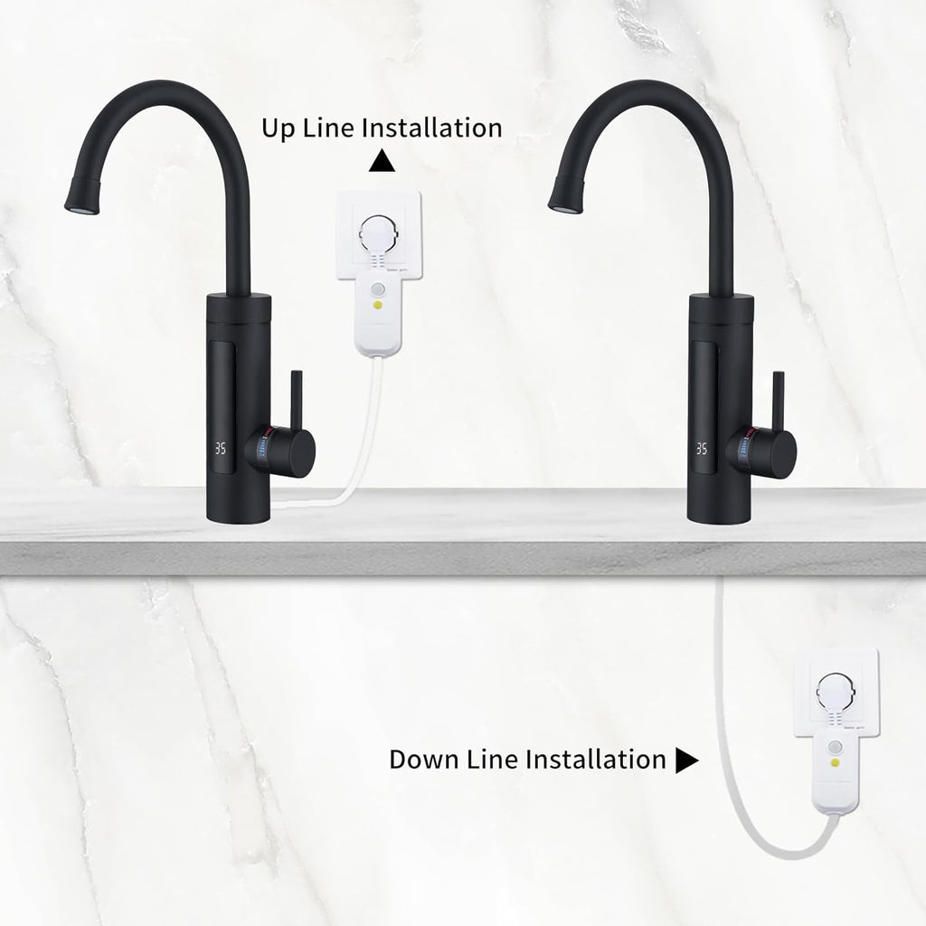 HOMELODY Robinet électrique avec chauffe-eau instantané 230 V, chauffe-eau de cuisine, robinet de cuisine LED, robinet électrique en acier inoxydable - Noir mat