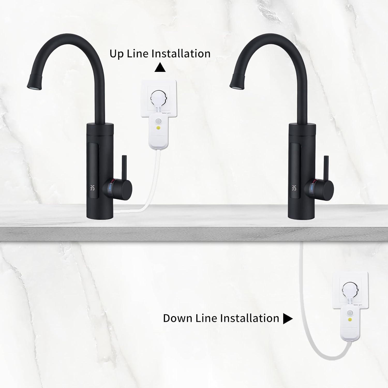 HOMELODY Robinet électrique avec chauffe-eau instantané 230 V, chauffe-eau de cuisine, robinet de cuisine LED, robinet électrique en acier inoxydable - Noir mat