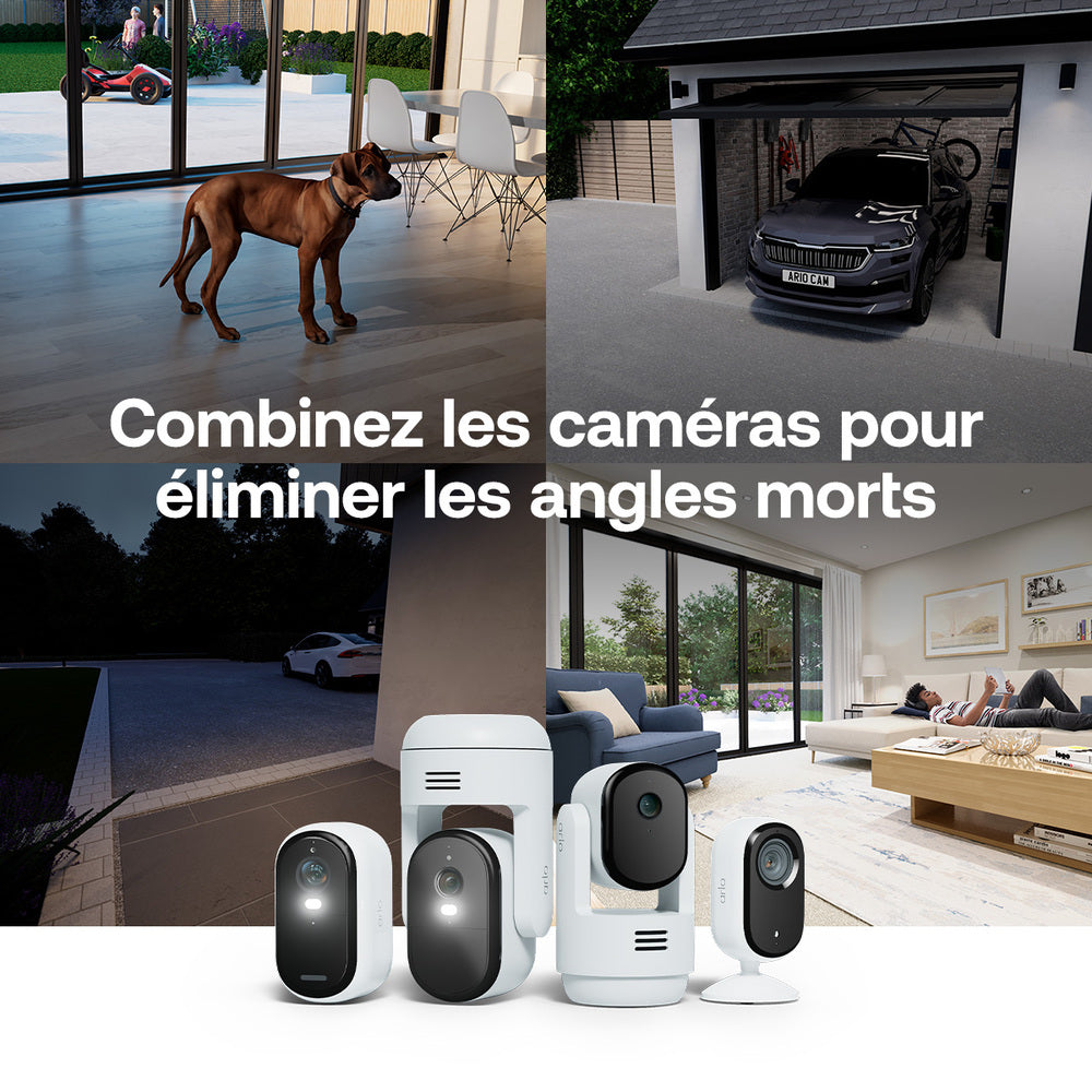 Arlo VMC3283-100PES Caméra de sécurité extérieure filaire Essential 3 2K PTZ WiFi, Kit de 2 caméras Blanc