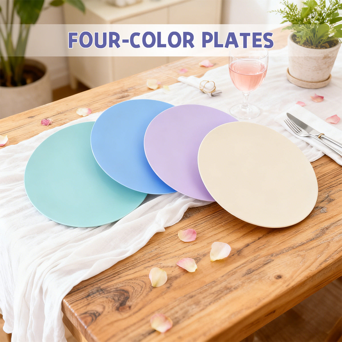 Assiettes plates en plastique, 10 pouces, lot de 4, compactes et portables pour la maison