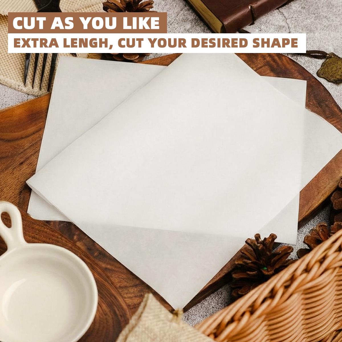 Rouleau de Papier Cuisson Antiadhésif 30cm*50m, Feuilles Prédécoupées Résistantes à la Graisse pour Four et Friteuse à Air, Papier de Cuisson Non Blanchi