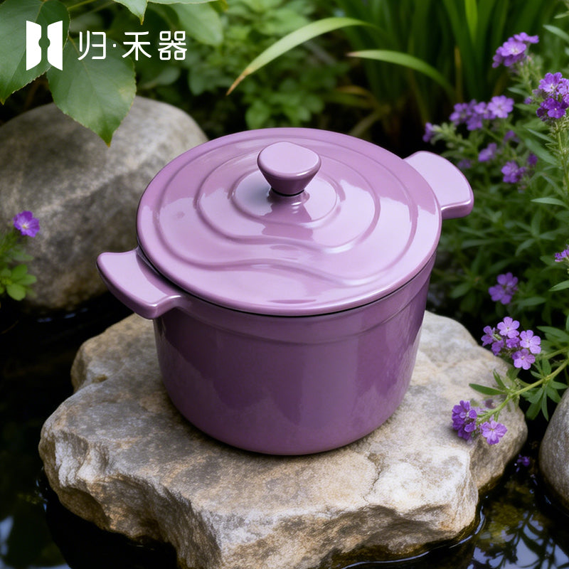 Pot pour aliments pour bébés en fonte émaillée, mini faitout multifonction pour 1 personne pour bouillie et soupe, compatible avec les plaques à induction, hot pot pour 1 personne
