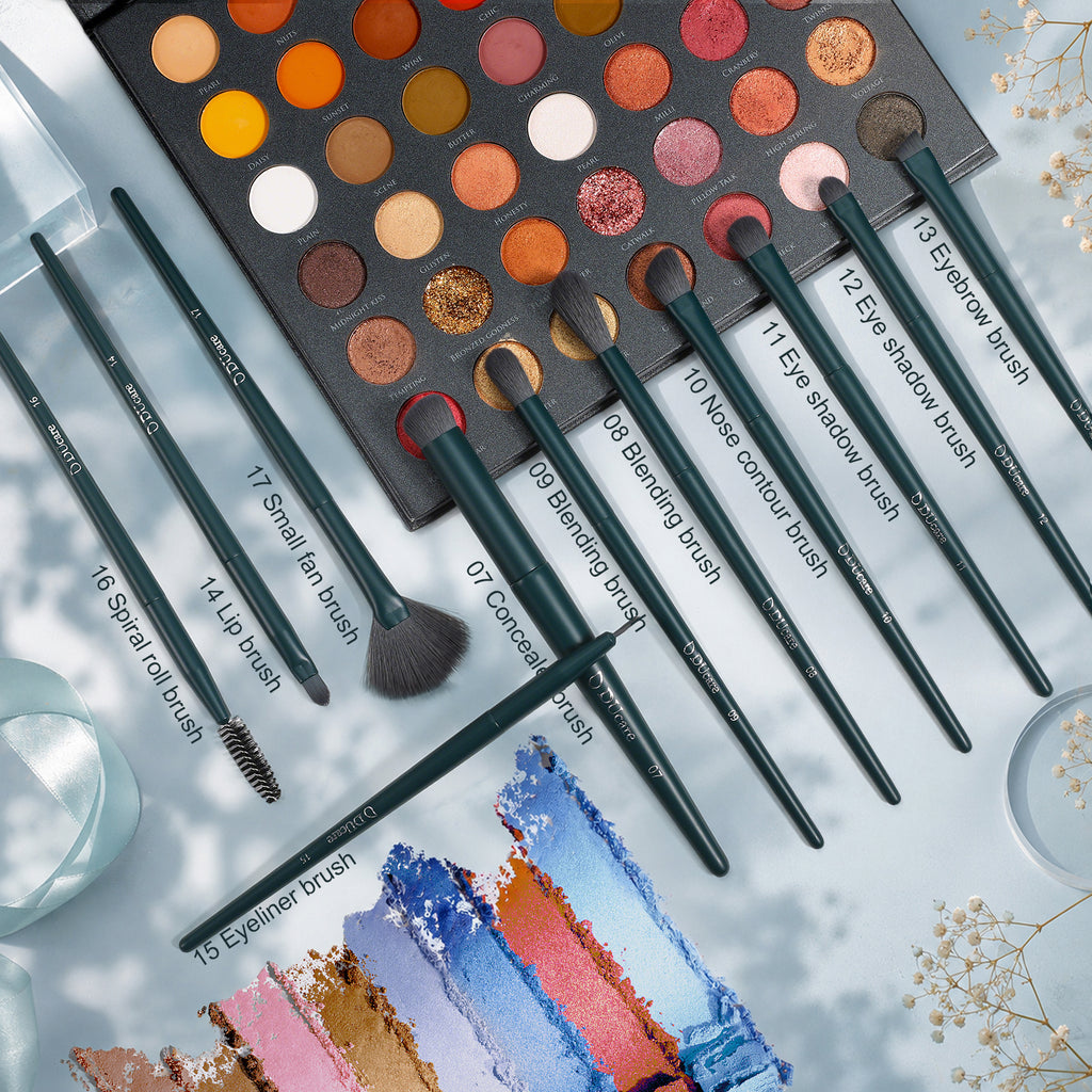 DUcare Coffret Cadeau 17 Pièces Pinceaux de Maquillage Vert Foncé
