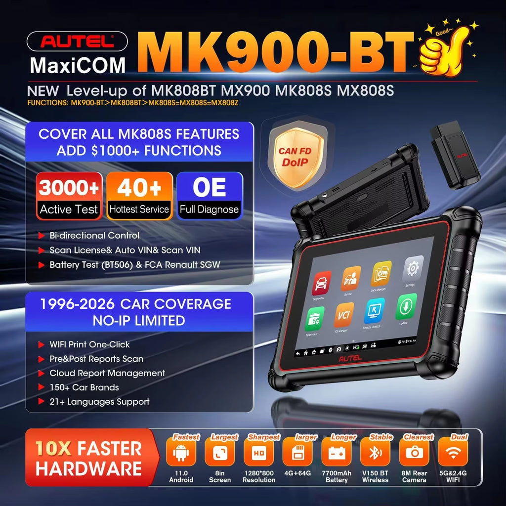 Autel MaxiCOM MK900-BT / MK900BT Scanner de diagnostic sans fil DoIP/CAN avec scanner de défauts (FD), test actif et diagnostic complet OEM
