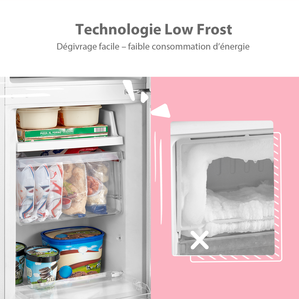 Comfee' RCB169WH2(E) 174 L 70/30 Réfrigérateur-congélateur pose libre, Hauteur 150 cm, Low Frost, Congélateur 4 étoiles, Silencieux 39 dB, Thermostat réglable, Éclairage LED, Porte réversible, Blanc [Classe énergétique E]