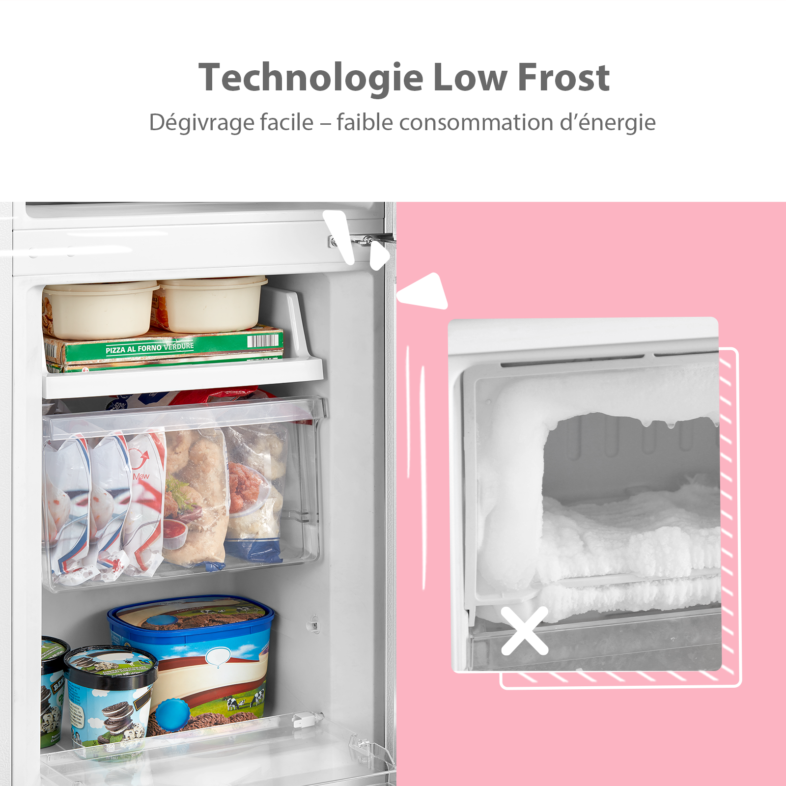 Comfee' RCB169WH2(E) 174 L 70/30 Réfrigérateur-congélateur pose libre, Hauteur 150 cm, Low Frost, Congélateur 4 étoiles, Silencieux 39 dB, Thermostat réglable, Éclairage LED, Porte réversible, Blanc [Classe énergétique E]