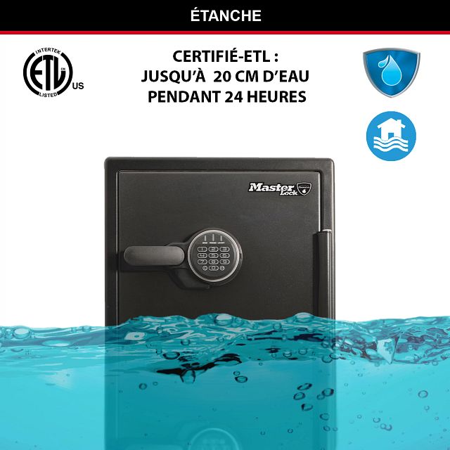Master Lock Coffre-fort certifié résistant au feu et à l'eau, 56,5 L, 472 x 605 x 490 mm, système de combinaison numérique avec clavier rétroéclairé, pour la maison et les professionnels