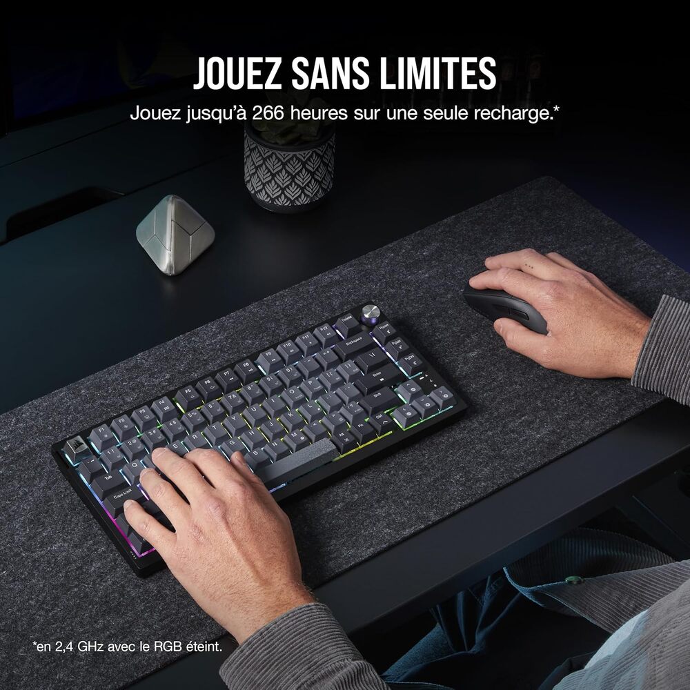 Corsair K65 Plus Clavier Gaming Mécanique (MLX Red) sans fil RGB 75% - AZERTY - Noir