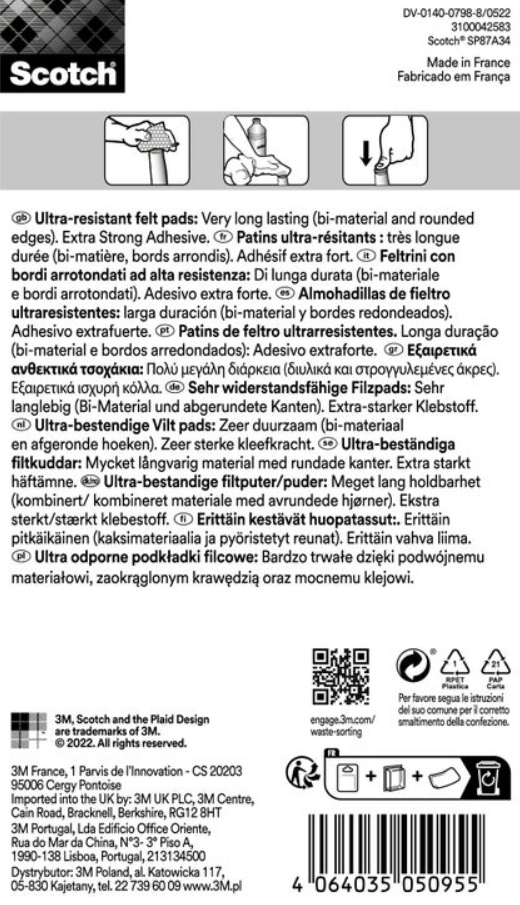 Scotch® Patin feutre bi-matière adhésif arrondi Gris/Blanc Ø 22 mm