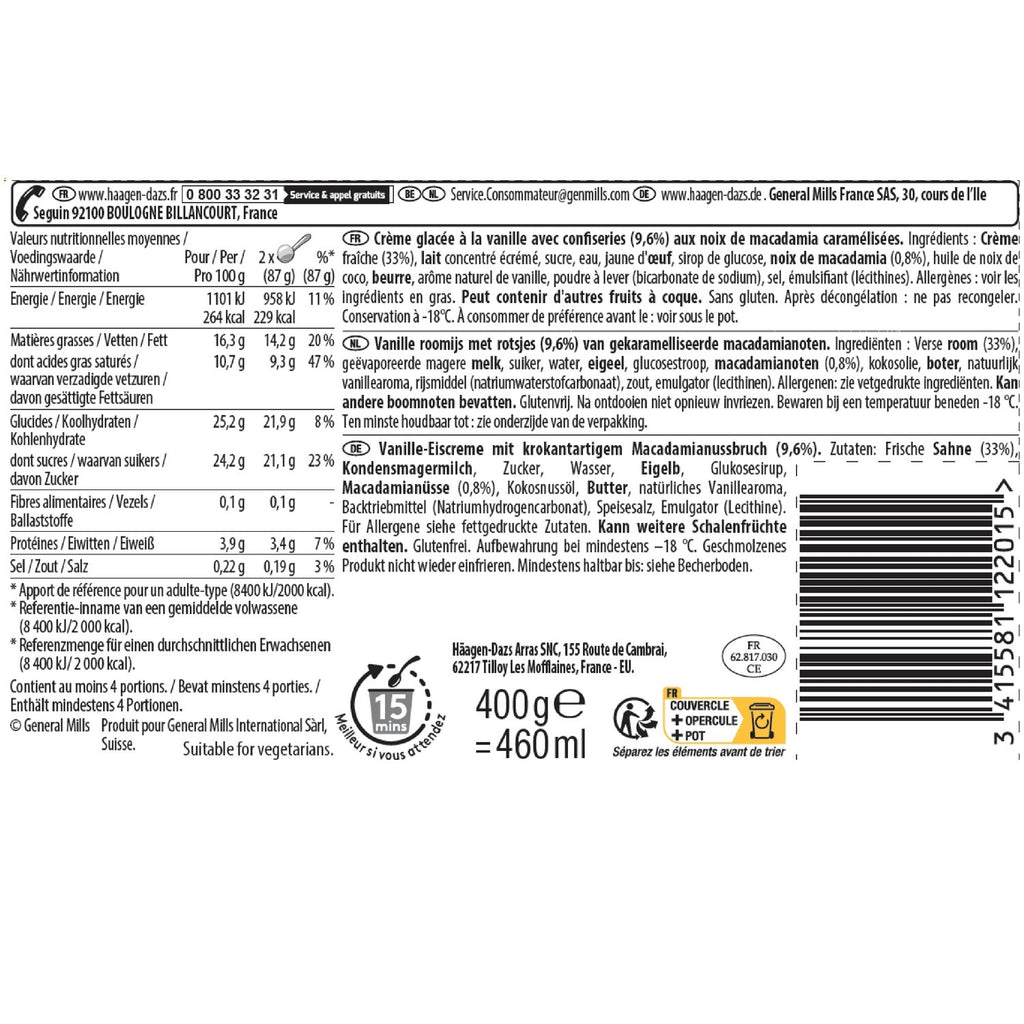 Crème glacée aux noix de macadamia 400 g