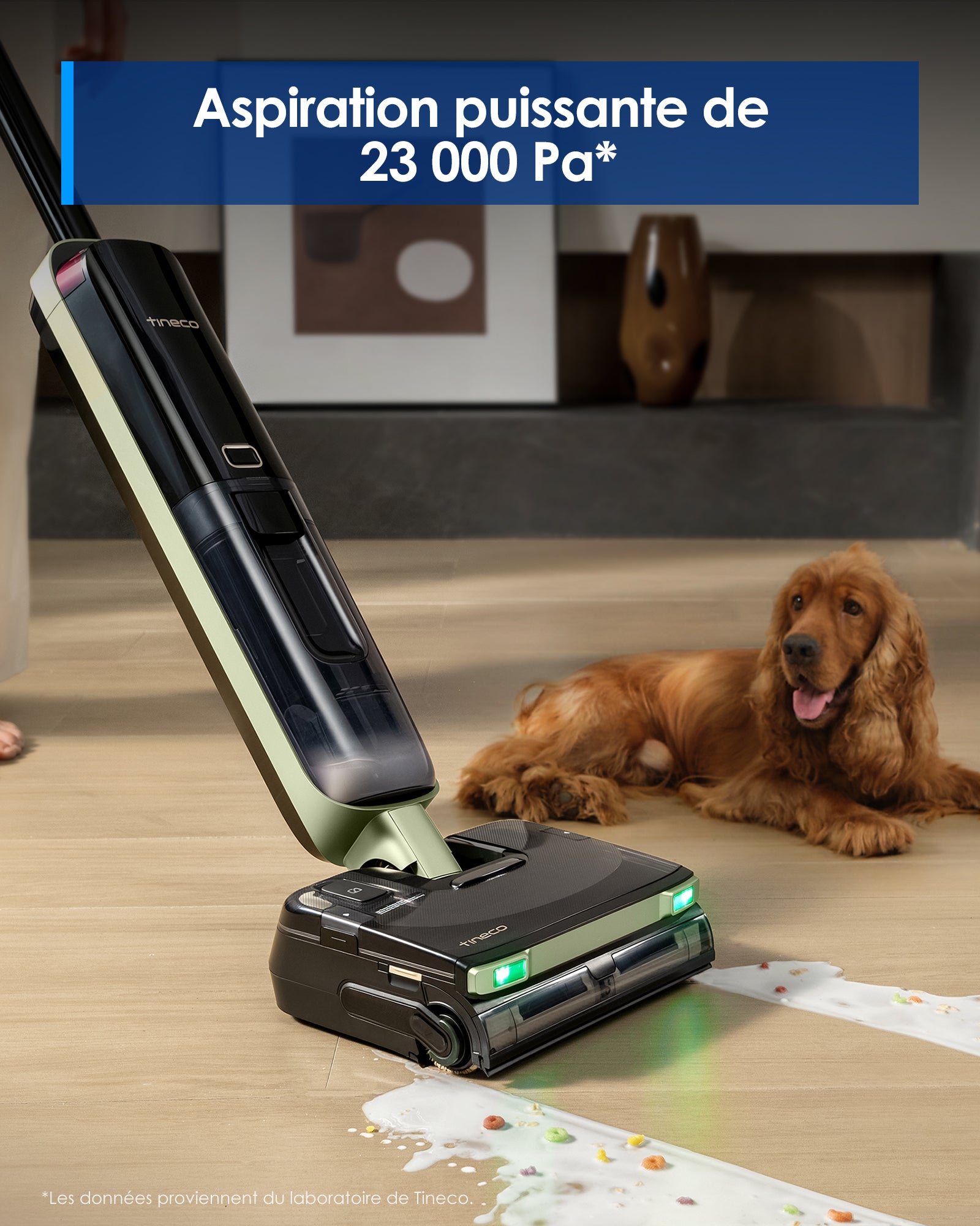 Tineco Floor ONE S7 Master Aspirateur Laveur, Raclette Anti-Traces, Corps Ultra-Plat de 9,9 cm, 23 kPa, FlashDry, Lumière DustReveal Verte à 150°