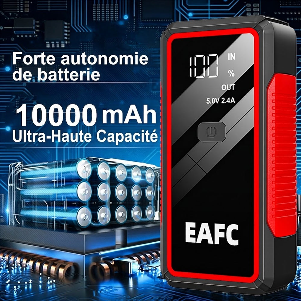 EAFC 2000A Démarreur de Voiture 12 V - 10000 mAh Batterie d'Urgence Portable avec Lampe de Poche LED, Booster de Batterie pour Véhicules Essence/Diesel avec Protection de Sécurité