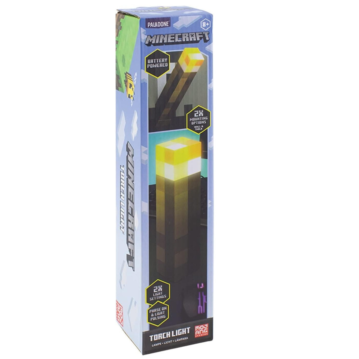 MINECRAFT Torche lumineuse - sous Licence Officielle - 29 cm - 2 Modes d'éclairage - Autoportant ou à fixer au mur - à piles