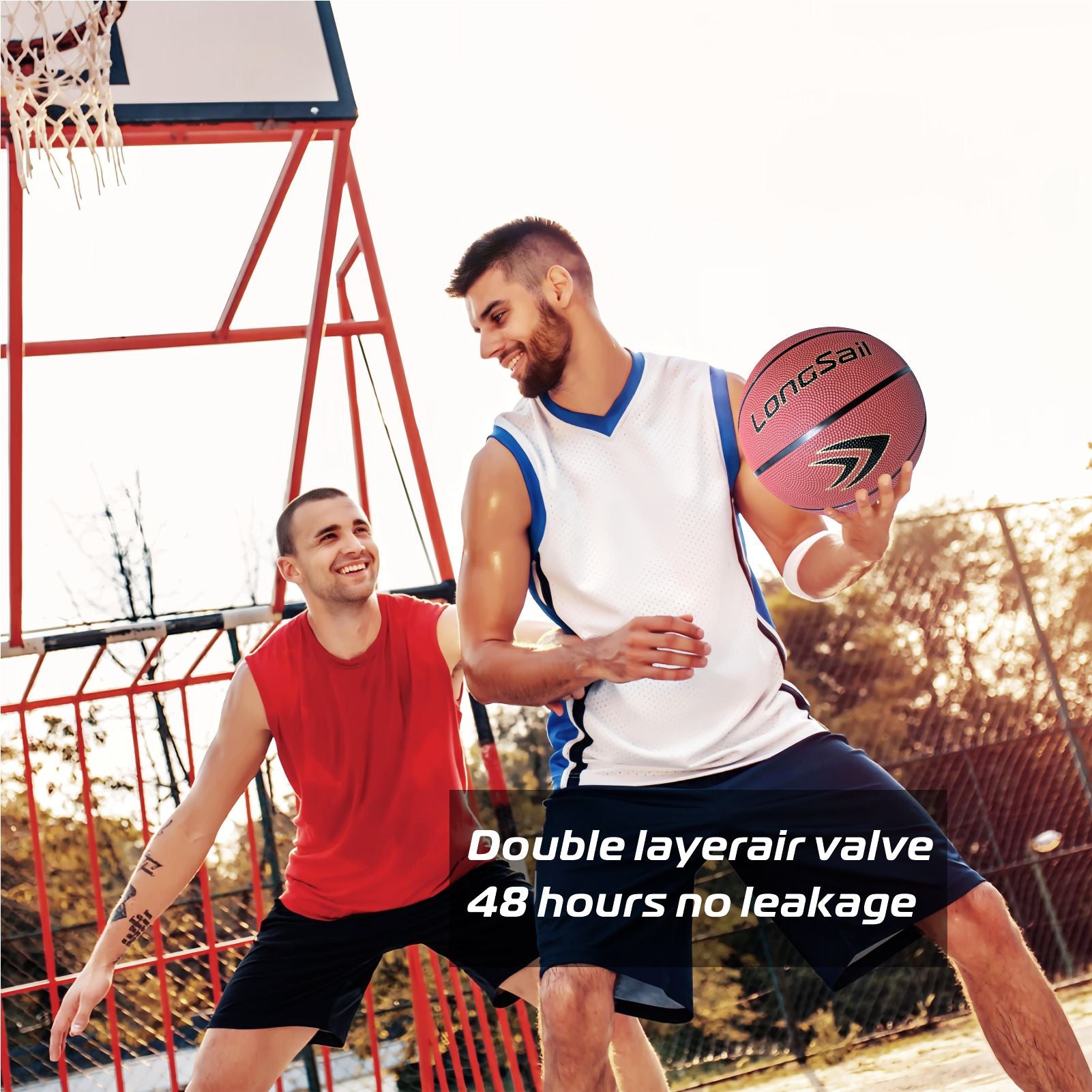 LONGSAIL Ballon de basket en caoutchouc de haute qualité 29,5 po Taille 7 Marron rougeâtre