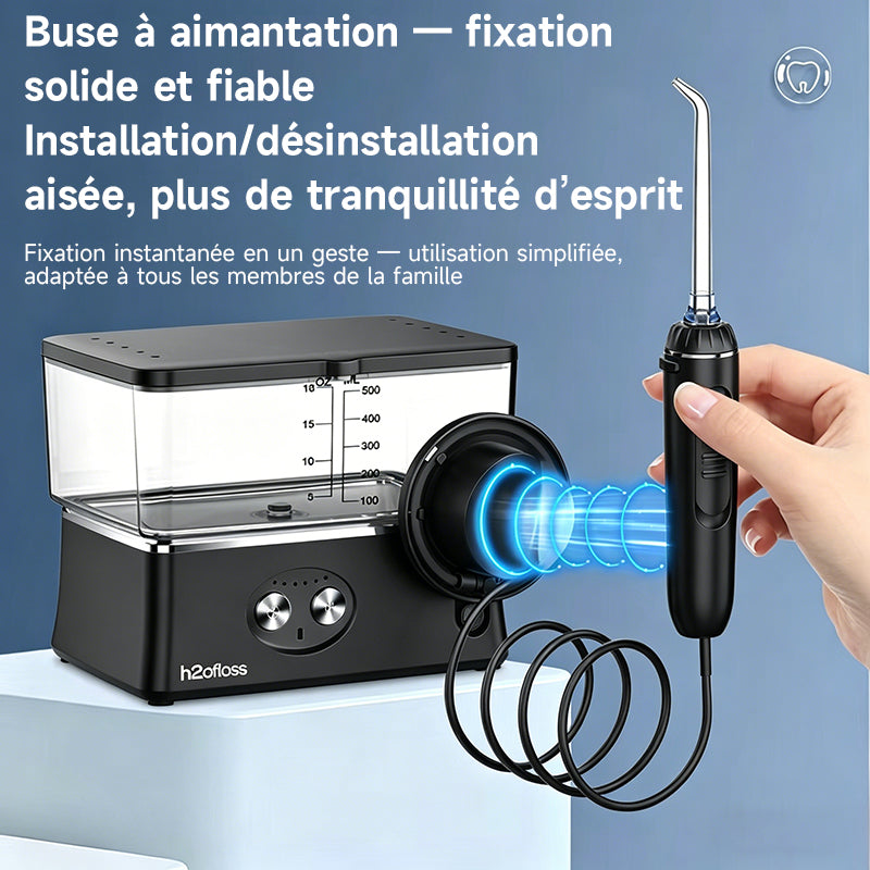 h2ofloss Hydropulseur dentaire portable, 6 modes, 5 canules, batterie 2500 mAh, réservoir d'eau 570 ml, étanche IPX7 - Noir