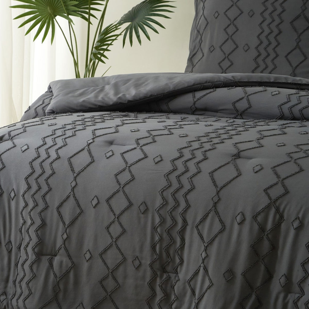 MEEALLHOME Parure de lit tuftée gris foncé - 1 housse 200 x 220 cm et 2 taies 80 x 80 cm