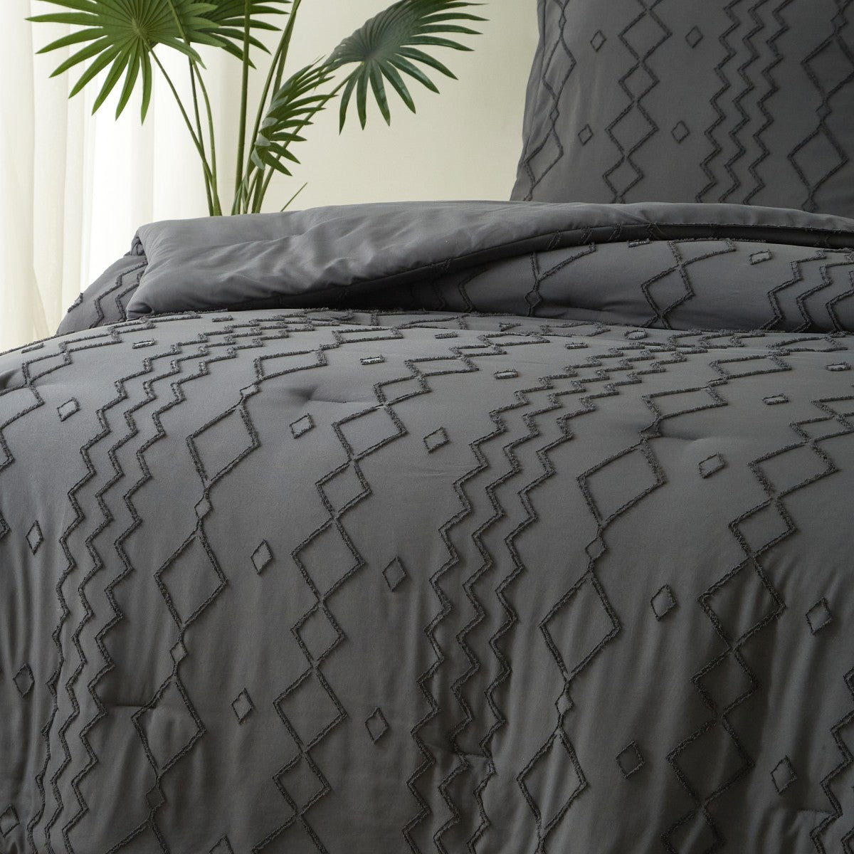 MEEALLHOME Parure de lit tuftée gris foncé - 1 housse 200 x 220 cm et 2 taies 80 x 80 cm