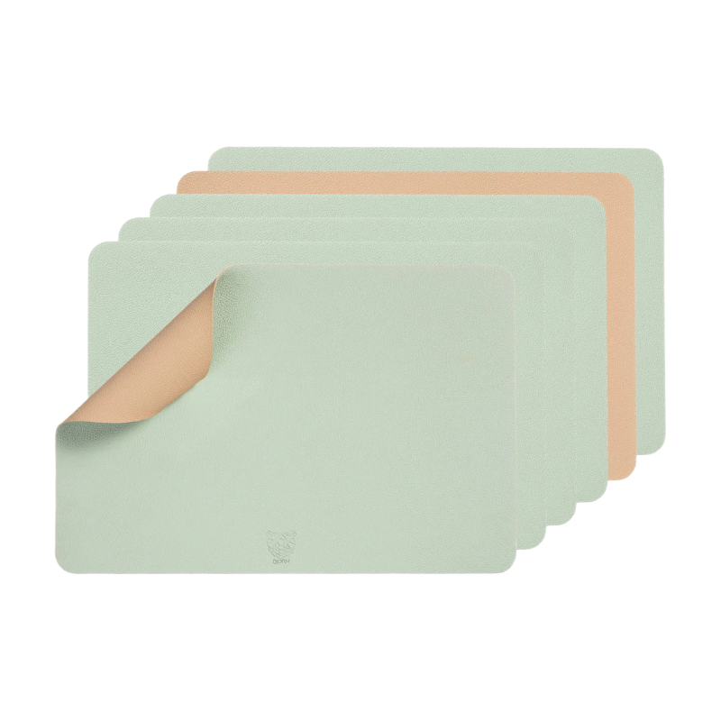 BJÖRN Lot de 6 sets de table rectangulaire réversible en cuir recyclé - Rose pâle et vert pâle