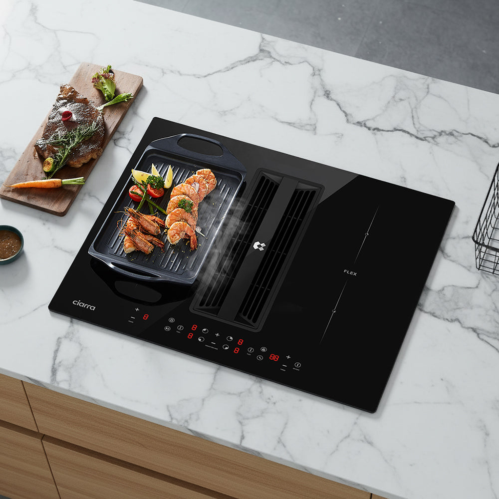 CIARRA ONE Plaque à induction 59 cm avec hotte aspirante intégrée et purification de l'air Plasma⁺, 4 zones de cuisson Boost Flex