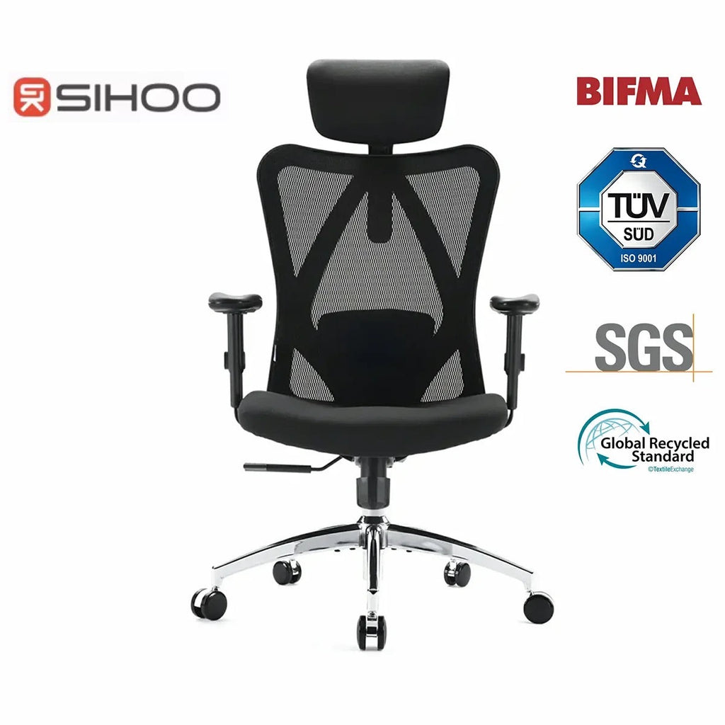 Chaise de bureau ergonomique SIHOO M18, chaise de bureau informatique avec appui-tête et lombaire réglables, chaise pivotante haute pour bureau à domicile (Noir pur)