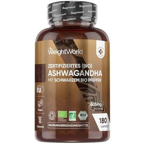 WeightWorld Ashwagandha biologique avec poivre noir 605 mg 180 gélules