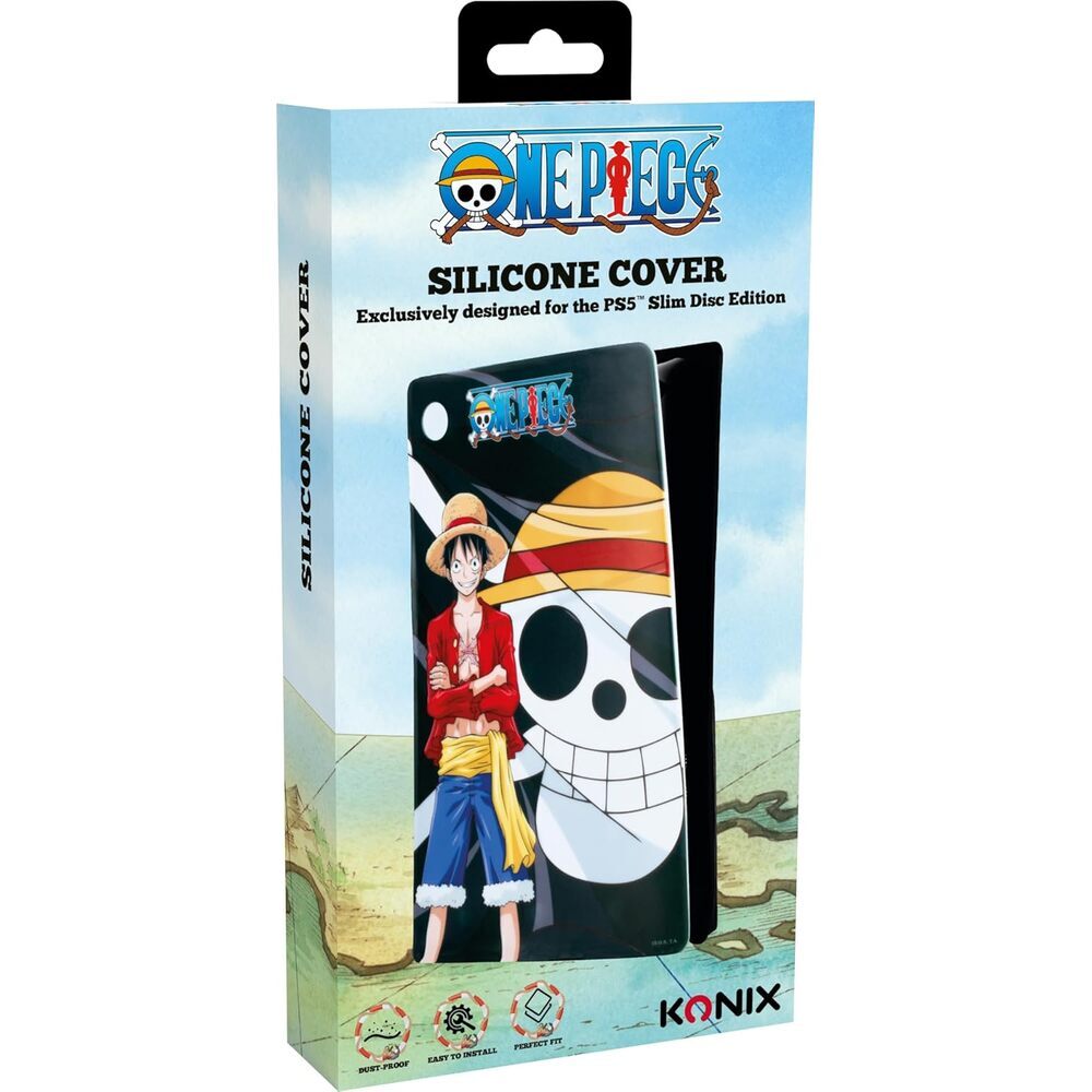 Konix One Piece Façade de protection pour console PS5 Slim - Silicone - Antichoc - Anti-rayures - Motif Luffy - Noir