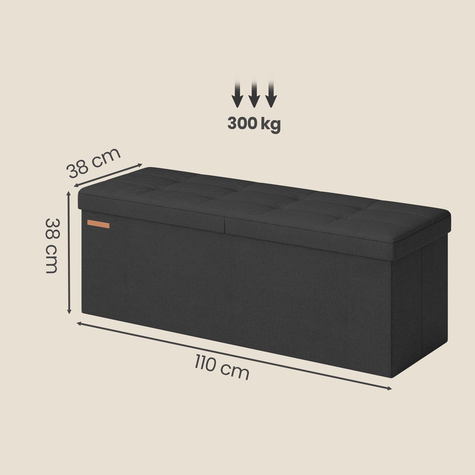 JOYFURNOS Banc de rangement, 38 x 110 x 38 cm, pouf coffre, banc de lit, pour salon, chambre à coucher, entrée, noir