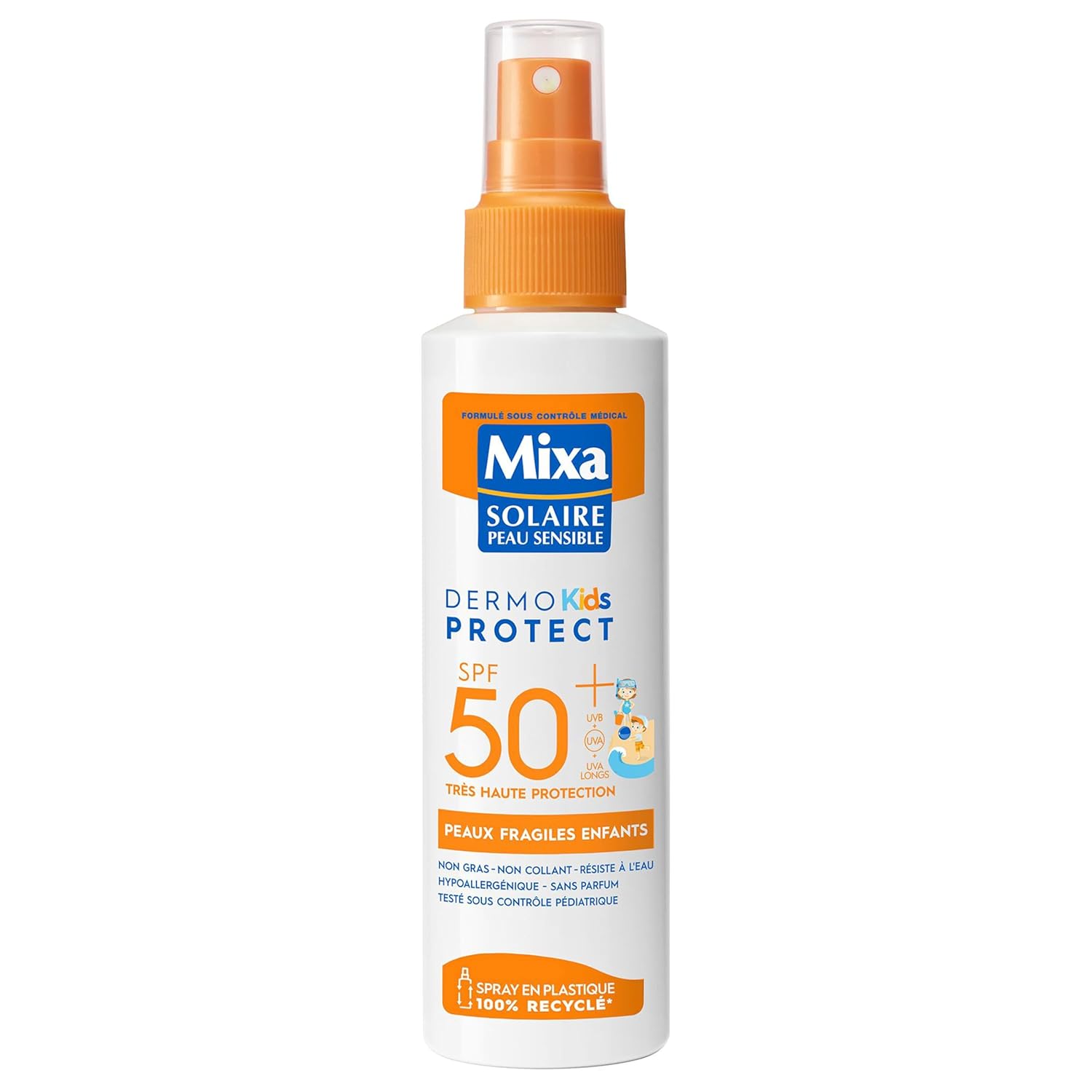 MIXA Dermo Protect Kids Spray Solaire Peaux Fragiles Enfants SPF50+ 150ml Vaporisateur