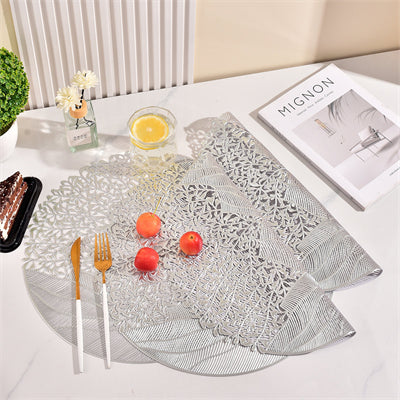 Lot de 6 pièces, Argent, Sets de table ronds fleur de mer en PVC, Sets de table décoration de table de fête, Dessous de vase, Sets de table fête mariage