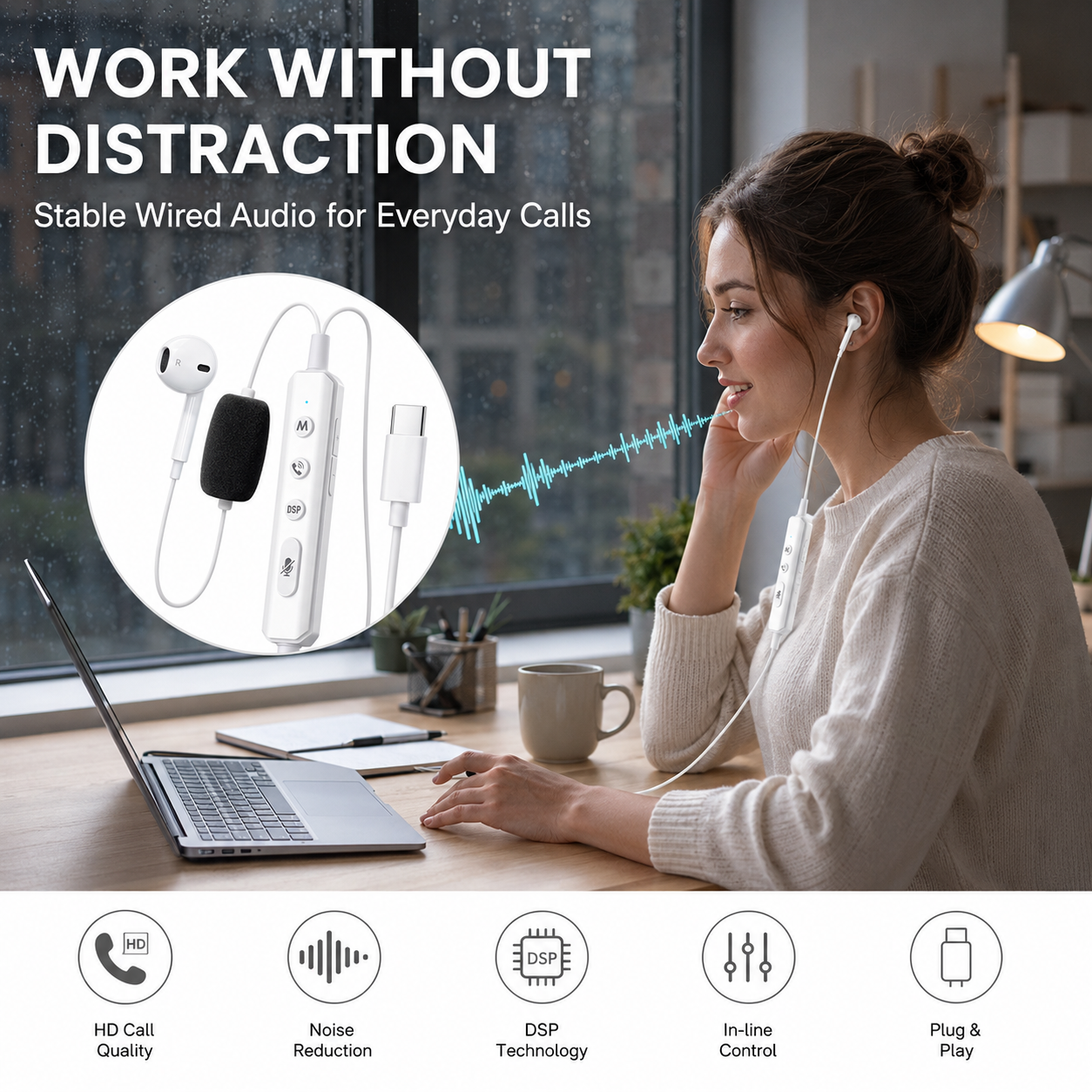 VoxorAI KM08 Casque audio filaire blanc [avec carte son pour retour audio en temps réel] Idéal pour la diffusion en direct, le karaoké et l’enregistrement. Réduction du bruit