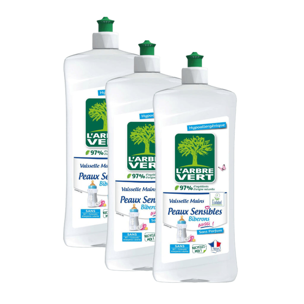 L'Arbre Vert Liquide Vaisselle Hypoallergénique pour Peaux Sensibles & Biberons 3 x 750 ml (= 2,25 L)