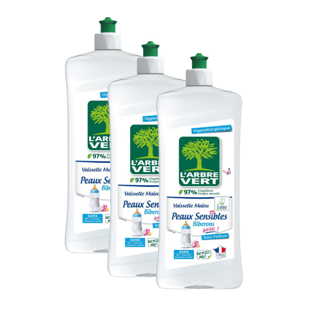 L'Arbre Vert Liquide Vaisselle Hypoallergénique pour Peaux Sensibles & Biberons 3 x 750 ml (= 2,25 L)