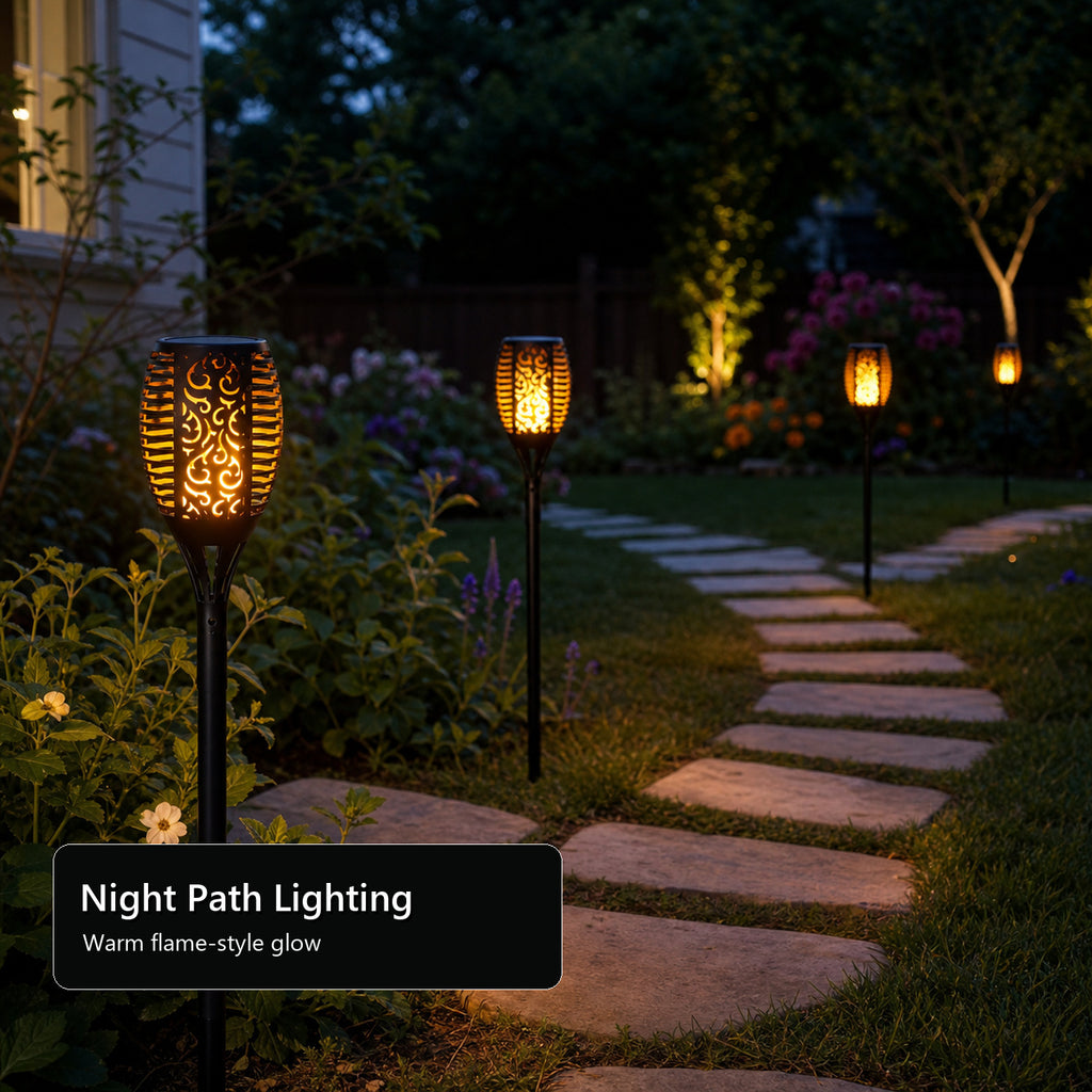 Arlgsite Lot de 2 torches solaires de jardin 96 LED, luminaires de torches avec effet flammes dansantes, IP65 résistants à la poussière et aux projections d’eau