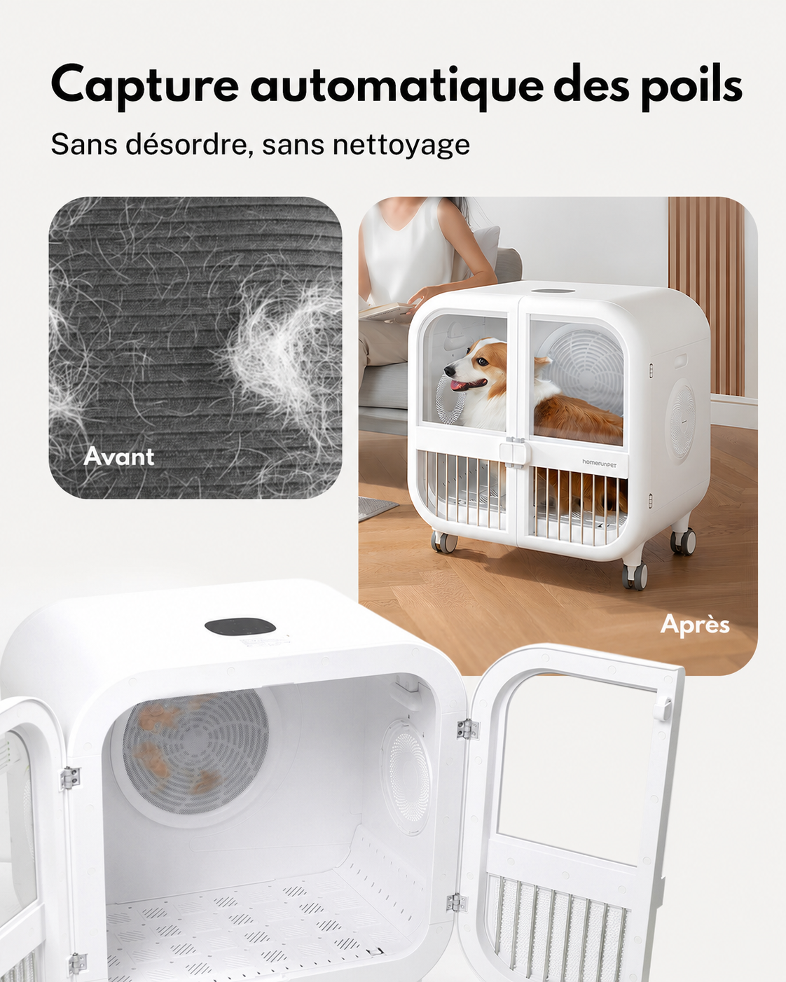 Homerunpet 135 L Deluxe Edition Sèche-Animaux, PD135, Séchage de Qualité Salon, Air Doux à 40 °C, Fonctionnement Ultra-Silencieux, Lit et Sèche-Animaux 2 en 1