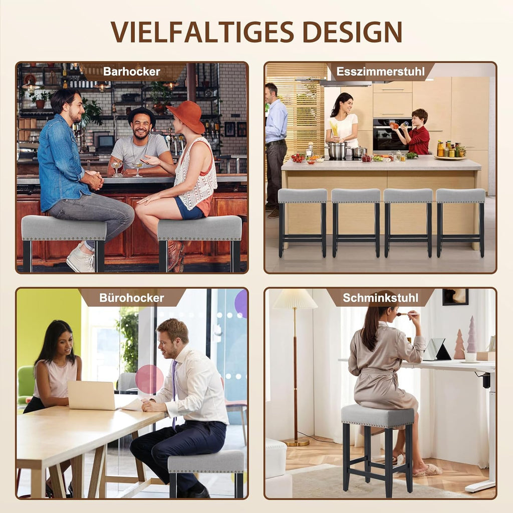 Ckaff Lot de 2 tabourets de bar, Chaises de bar hauteur 65,5 cm, Chaises de cuisine, En lin, Chaise de maquillage, Chaise de salle à manger, Tabouret de salle de bain