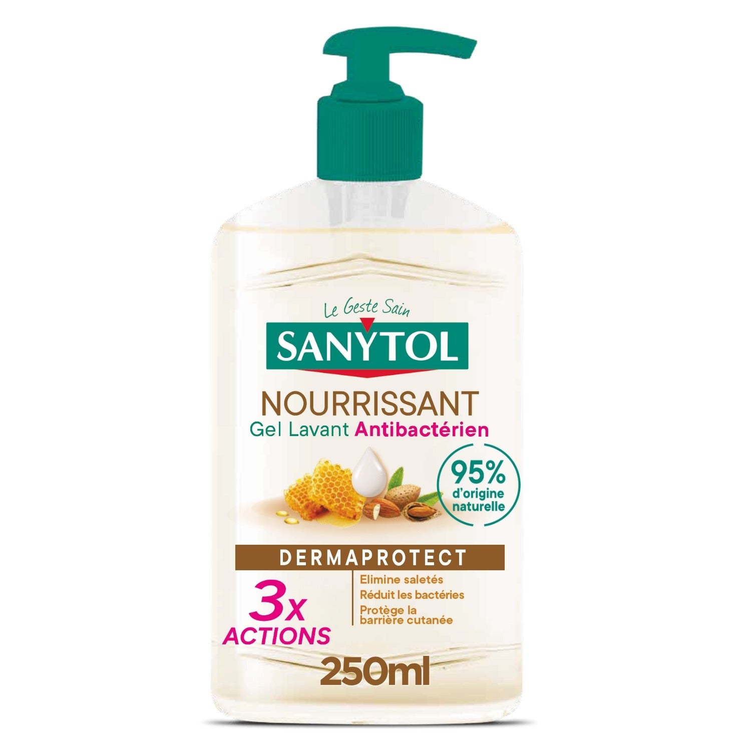 Sanytol Savon liquide antibactérien pour les mains, Gelée royale & lait d'amande bio, Nourrissant, 250 ml