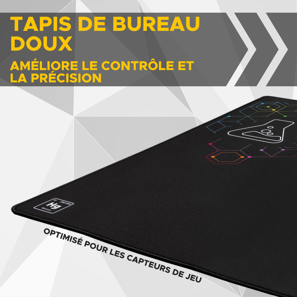 THE G-LAB Mercury Pad Tapis de Souris Gaming XXXL (1200 x 570 mm) Surface de Contrôle, Base Antidérapante, Bords Cousus - Noir
