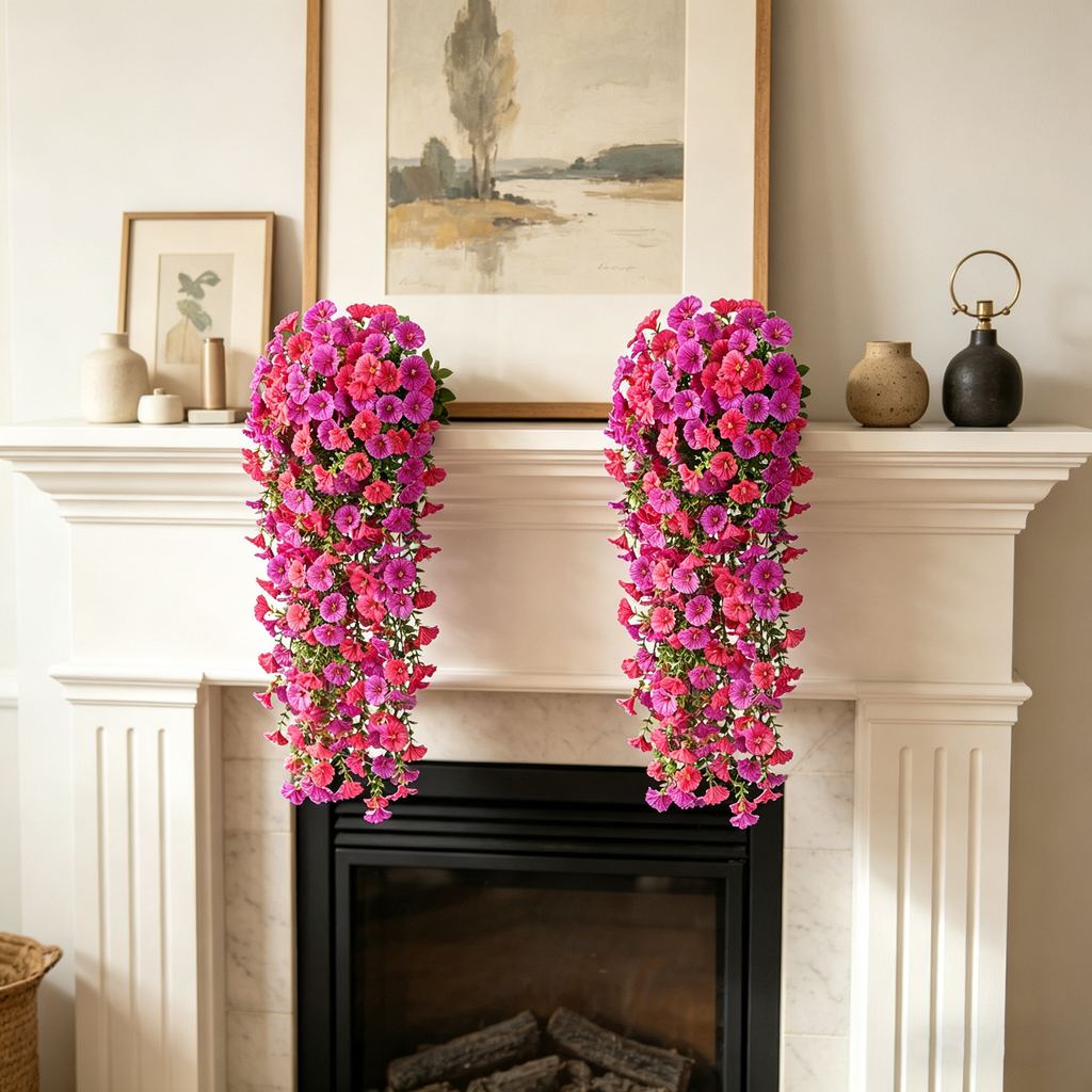 Yuejia 4 pièces 30 po/76 cm Fleurs artificielles d’extérieur, fausses fleurs artificielles suspendues d’extérieur, fleurs suspendues réalistes