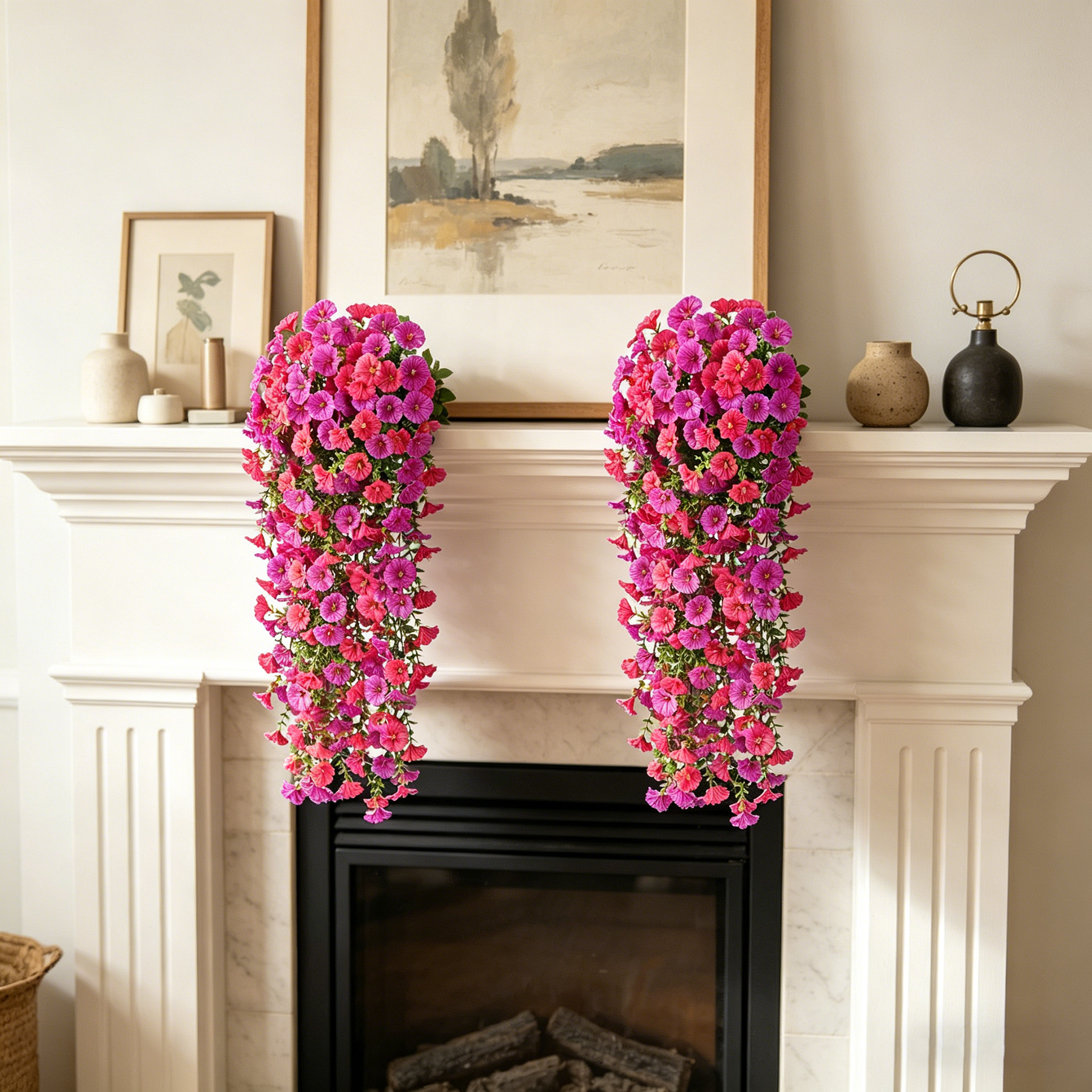 Yuejia 4 pièces 30 po/76 cm Fleurs artificielles d’extérieur, fausses fleurs artificielles suspendues d’extérieur, fleurs suspendues réalistes