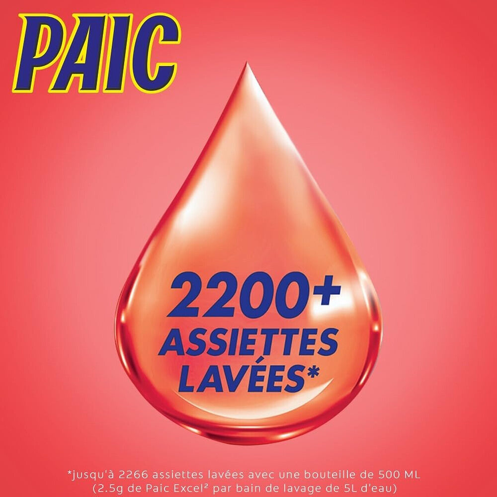 PAIC Excel 24h Ultra Dégraissant Liquide Vaisselle Mandarine 2 x 500 ml (= 1 L)
