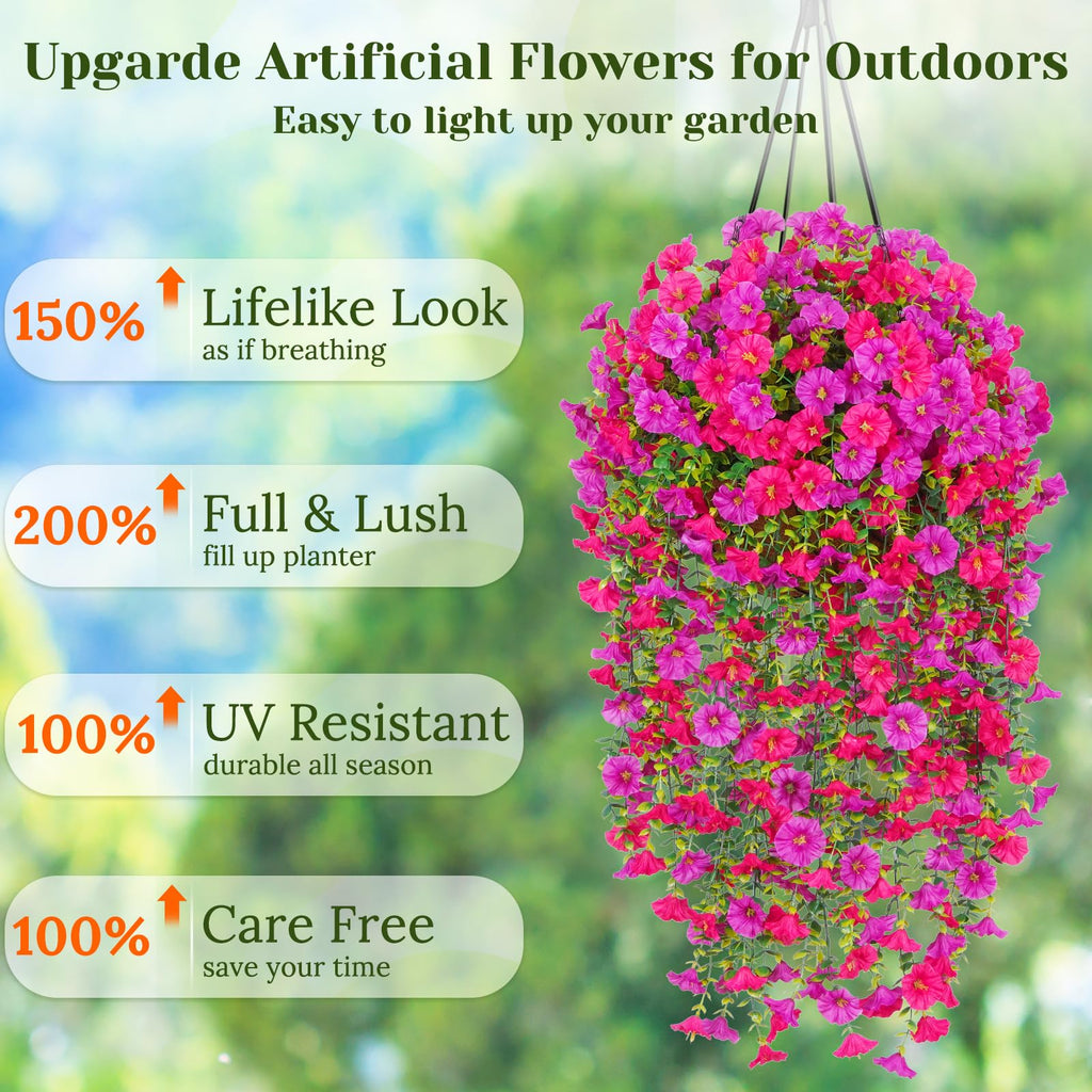 Yuejia 4 pièces 30 po/76 cm Fleurs artificielles d’extérieur, fausses fleurs artificielles suspendues d’extérieur, fleurs suspendues réalistes