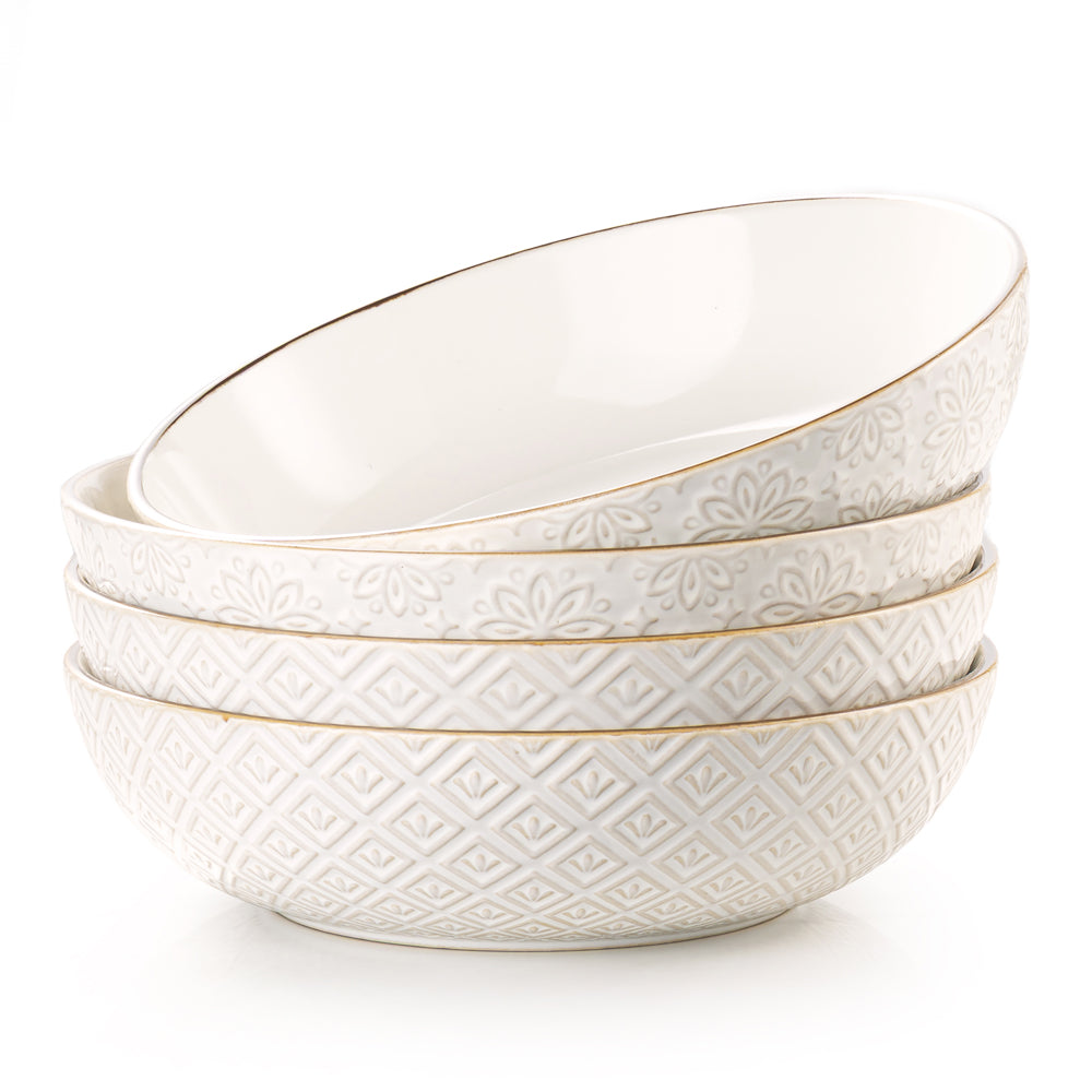 Dafuceramic Bols à Pâtes 21,5 cm, 1 L Bols de Service, Lot de 4 Bols à Salade en Céramique Empilables et Robustes, Idéal pour Cadeau de Maison ou Fêtes, Blanc Multicolore