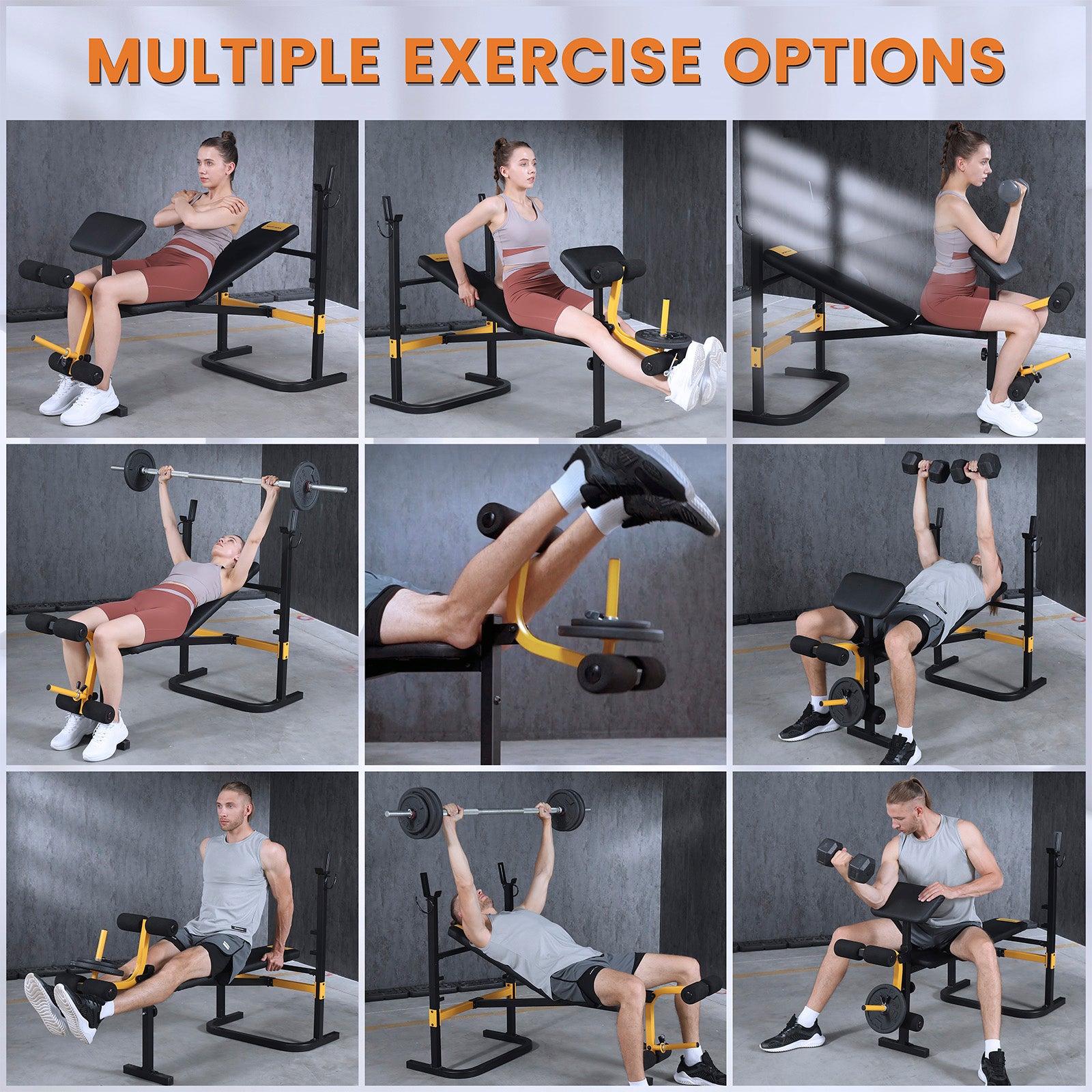 SPORTSOUL Banc d'haltérophilie réglable avec développateur de jambes et rangement pliable, convient aux barres de 6' et 7', équipement de gym pour la maison et le commercial