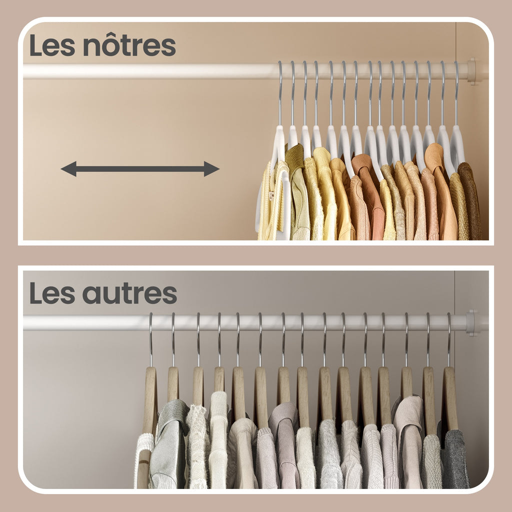 JOYFURNOS Lot de 50 cintres antidérapants, cintres en velours avec crochet antirouille pivotant à 360° et barre à cravates intégrée, profil fin et peu encombrant 42,7x22x0,6 cm