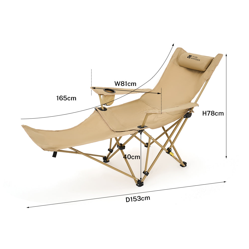 Mobi Garden, Chaise de relaxation pliante confortable pour l'extérieur et la maison, Sable, Réglable à plusieurs angles, Assise large de 56 cm, Capacité de charge élevée, Durable et résistante à l'usure