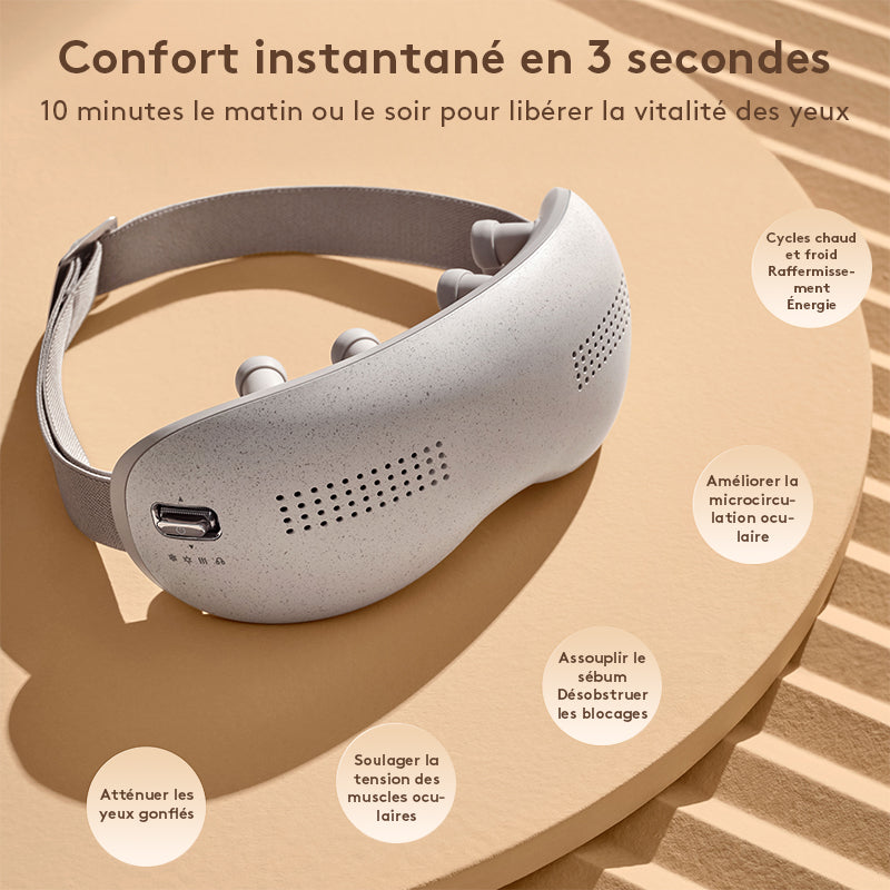 breo Seek Pro masseur oculaire chauffant avec compression – pression d’air, musique Bluetooth, appareil de thérapie oculaire rechargeable pour relaxation, cernes, fatigue oculaire, yeux secs, voyage et usage à domicile